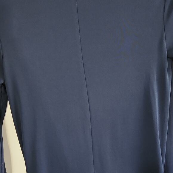 Mango Navy Blue Faux Wrap Dress Size 4 Midi Academia Long Sleeve Business - Picture 3 of 10